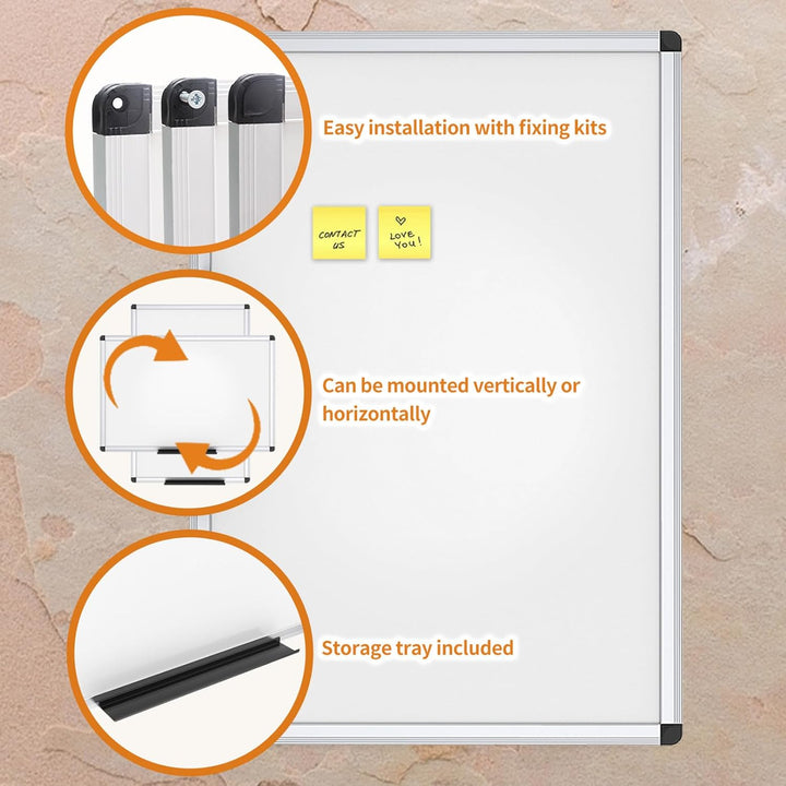 VIZ-PRO Whiteboard - mit Alurahmen, Magnetisch - 60 x 45 cm 1er Pack 60B x 45H cm, 1er Pack 60B x 45