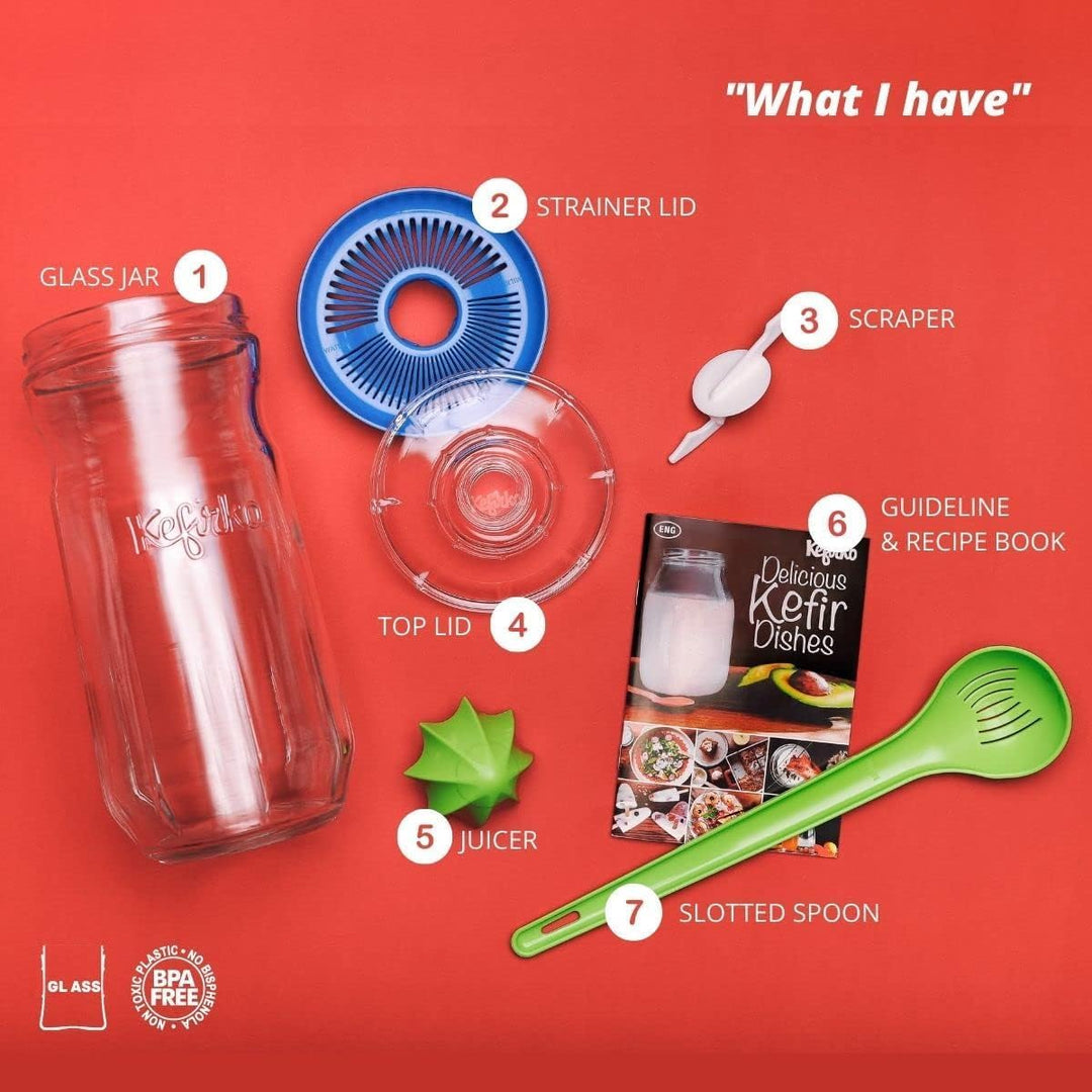 Kefirko Fermentations Set | Milch- und Wasserkefir | auch als Sprossenglas verwendbar - 1,4 Liter (B