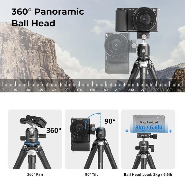 SMALLRIG Mini-Tischstativ aus Kohlefaser, Trípode 395mm/15,5Zoll kompaktes Tischstativ-Set im Tasche
