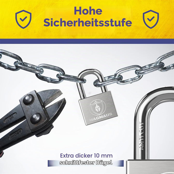 Magmaus® PDE/40 [Nicht Rostend] Schweres Vorhängeschloss für den Aussenbereich wetterfest - [Hochsic