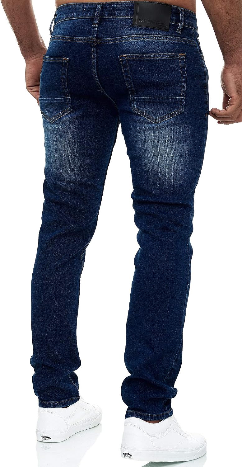 MERISH Jeans Herren Destroyed Hose Jeanshose Slim Fit Männer Denim 2081-1001 32W / 34L 502-4 Dunkelb