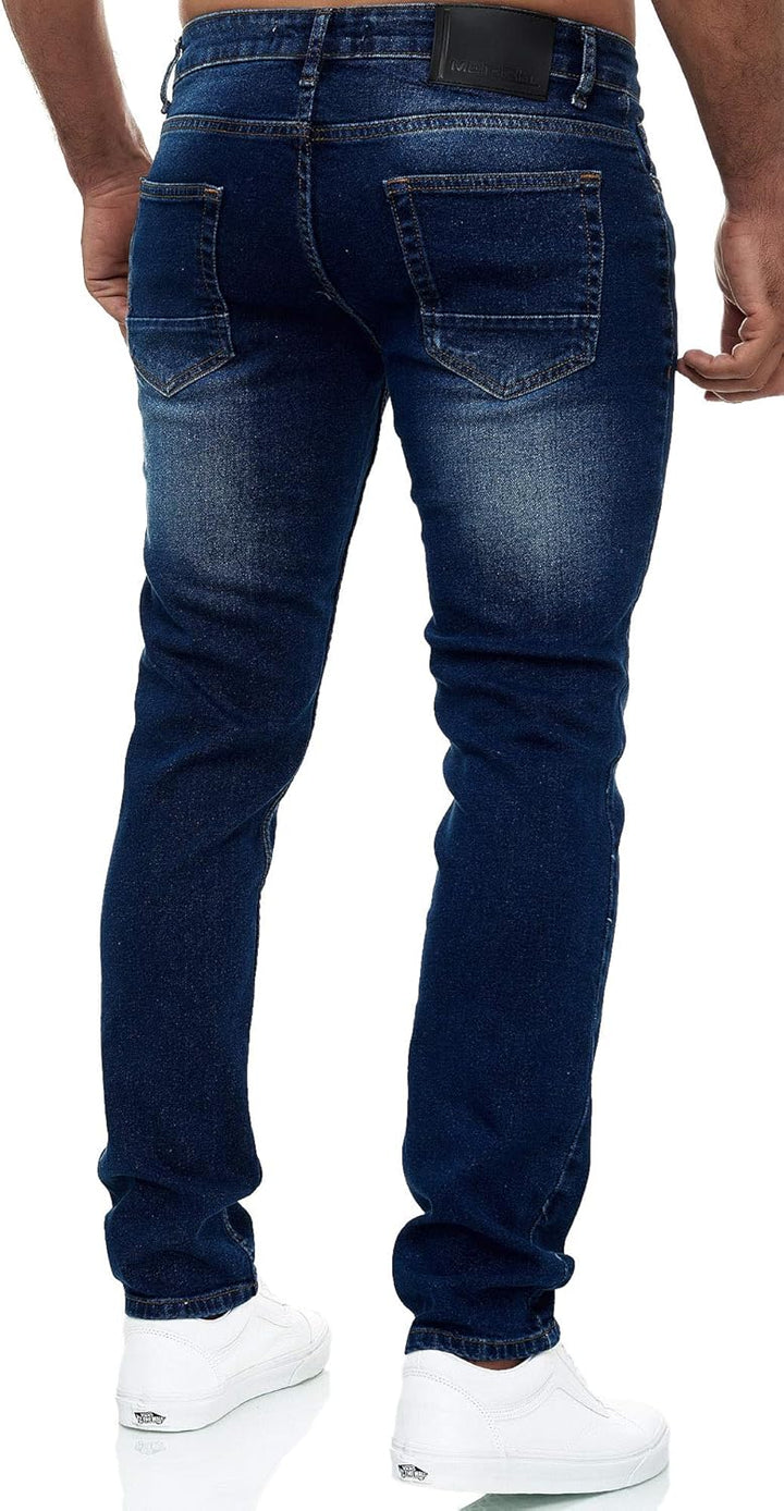 MERISH Jeans Herren Destroyed Hose Jeanshose Slim Fit Männer Denim 2081-1001 31W / 32L 502-4 Dunkelb