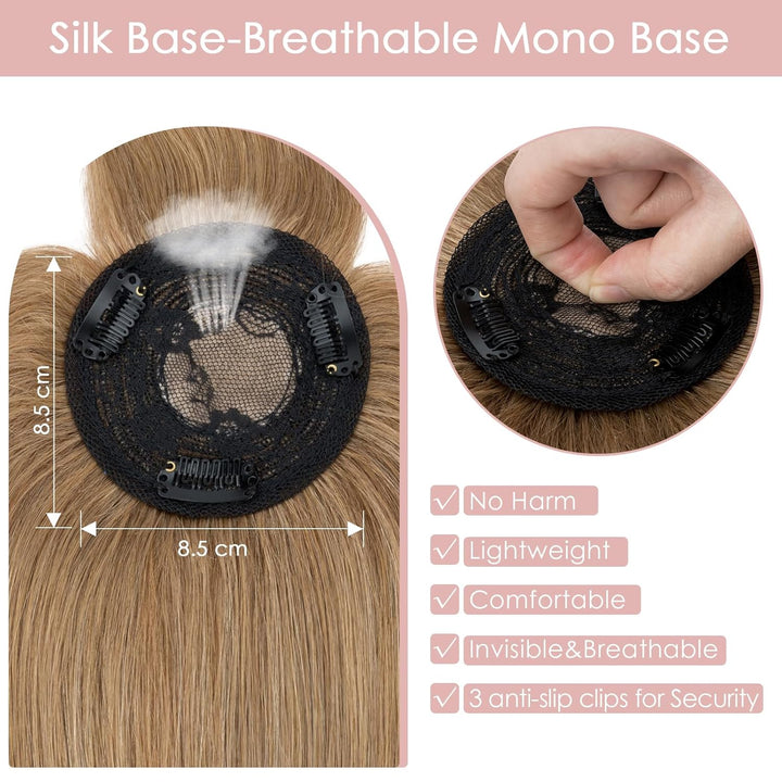 Silk-co Topper Extensions Haarteile Echthaar Clip in Extensions Echthaar Weich Natürlich Glatt Toupe