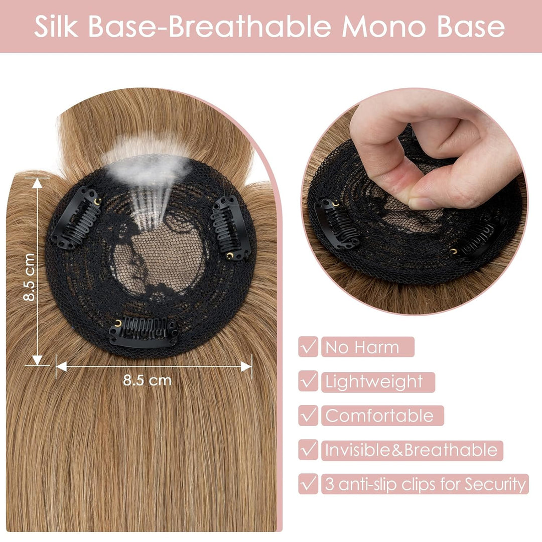 Haarteile Echthaar Clip in Extensions Echthaar Topper Extensions Echthaar mit Pony(11cm lang) Toupet