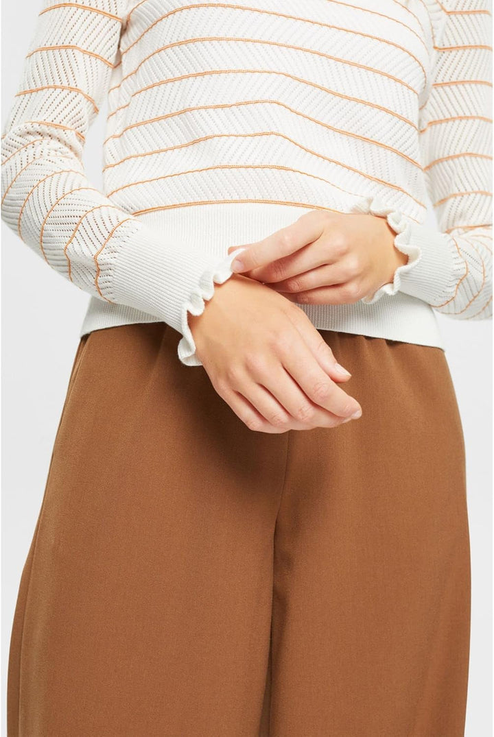 edc by Esprit Gestreifter Pullover in Pointelle-Strick S 710/Honey Yellow, S 710/Honey Yellow
