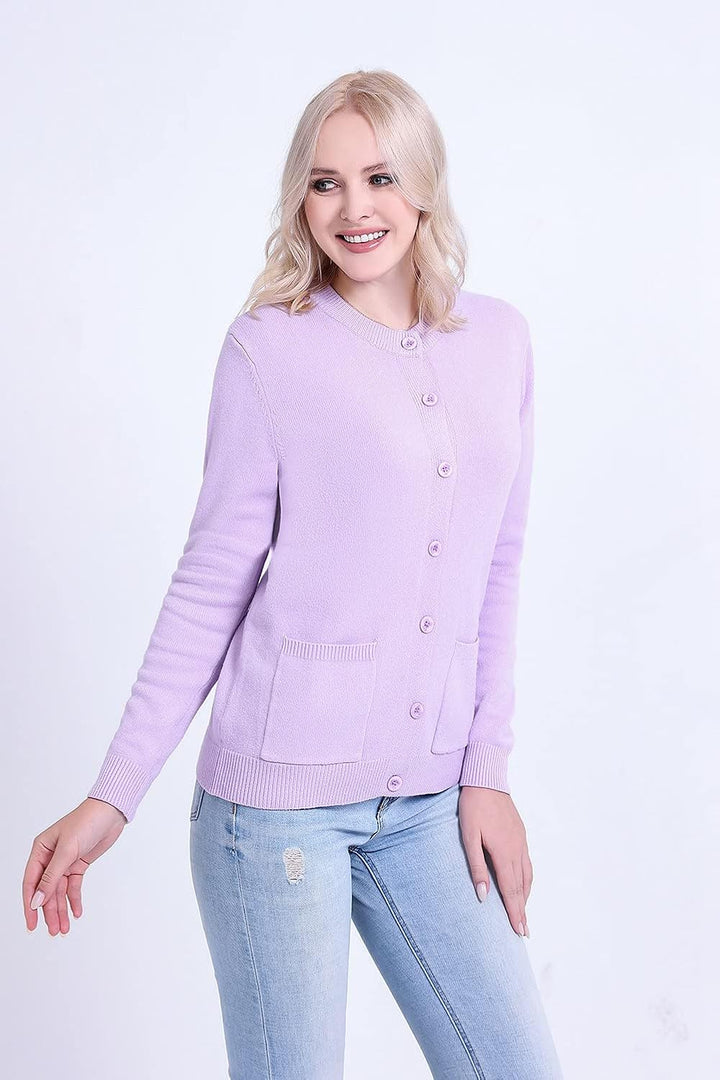 SMILING PINKER Damen Strickjacke Langarm Cardigan Warm Rundhals Strickweste Jacke mit Knopfleiste un