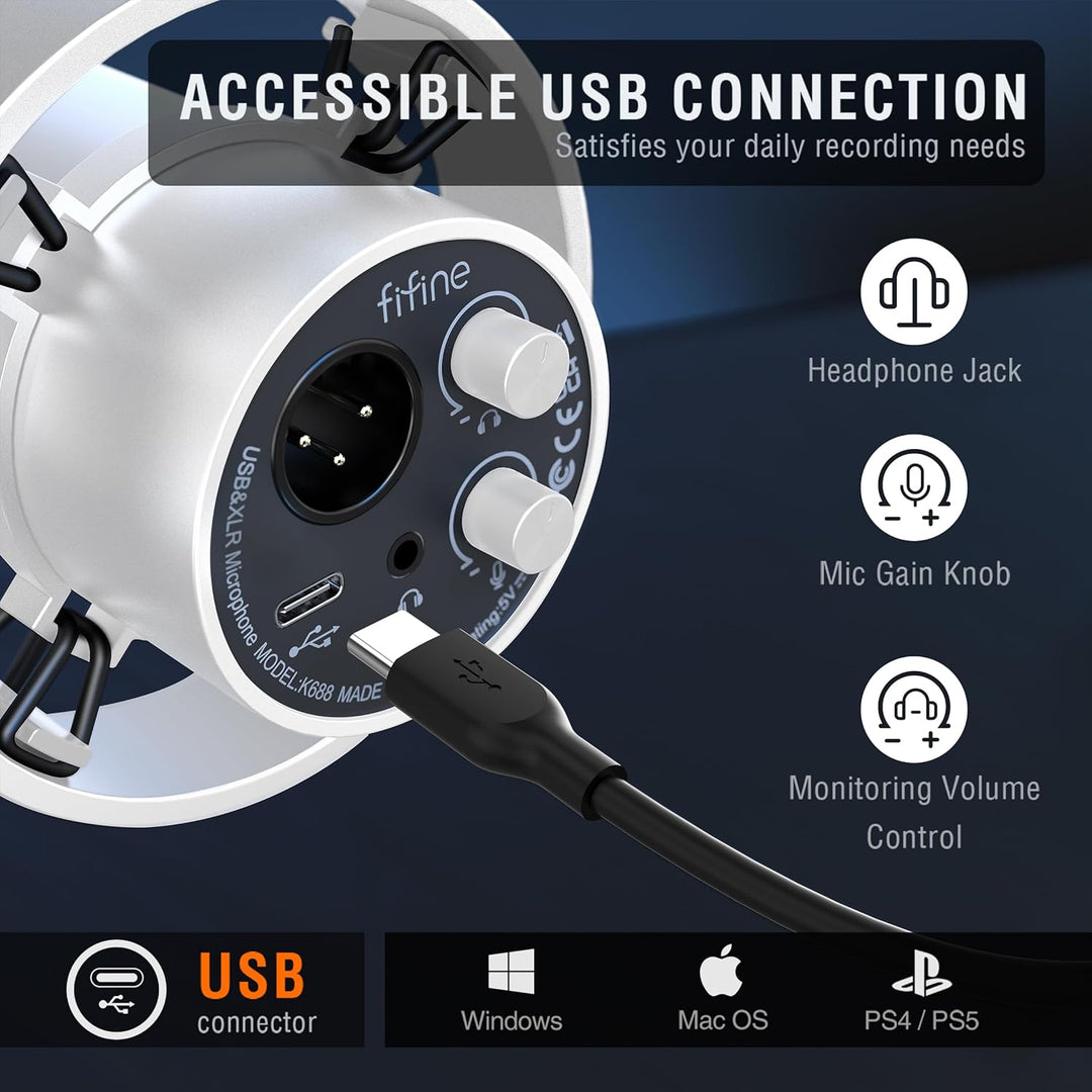 FIFINE XLR Studio Mikrofon Dynamisches, USB Microphone PC für Streaming Podcast Gaming, für PS4/5 Ma