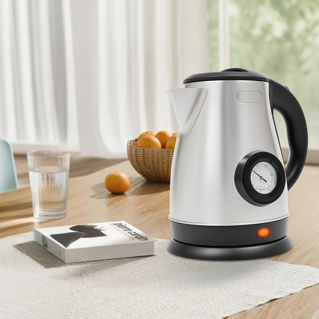 Elektrischer Wasserkocher Edelstahl 1,8L mit Temperaturanzeige | 1500W Teekocher mit Überlastungssch