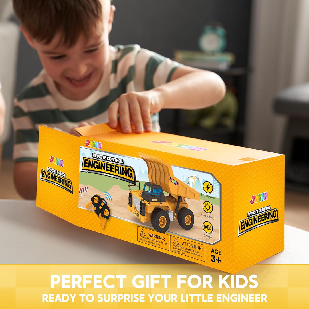 JOYIN Ferngesteuerter LKW Muldenkipper, 2,4 GHz RC Kipplaster Traktor Bagger Spielzeug mit Licht und
