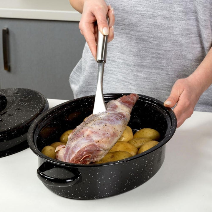 NAVA Schmortopf Bratentropf Bräter mit EMAILLE-BESCHICHTUNG mit Deckel 37x26,5x14 cm | 5l