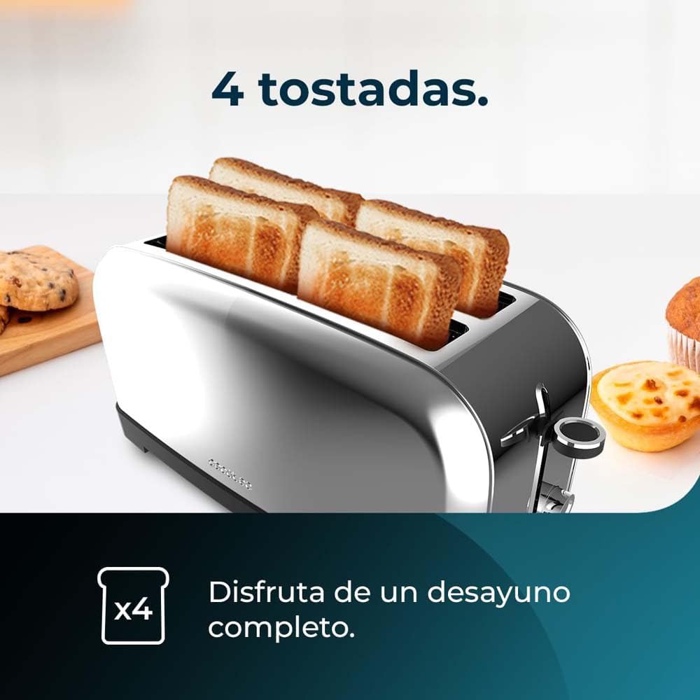Cecotec Vertikaler Toaster Toastin' time 1500 Inox, 1500W, Doppelter langer und breiter Schlitz 3,8