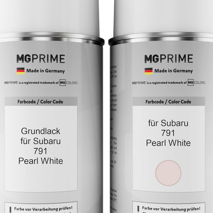 MG PRIME Autolack Sprühdosen Set für Subaru 791 Pearl White Grundlack Basislack Klarlack Spraydose 4