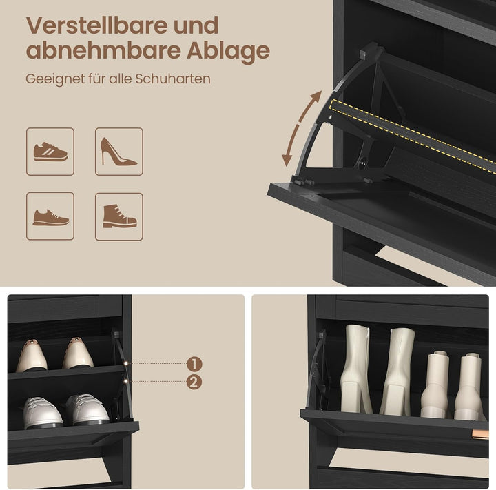 Schuhschrank mit 3 Klappen, Schuhkipper Schmal, Trennwand Verstellbar, für 16-24 Paar Schuhe, Flur,