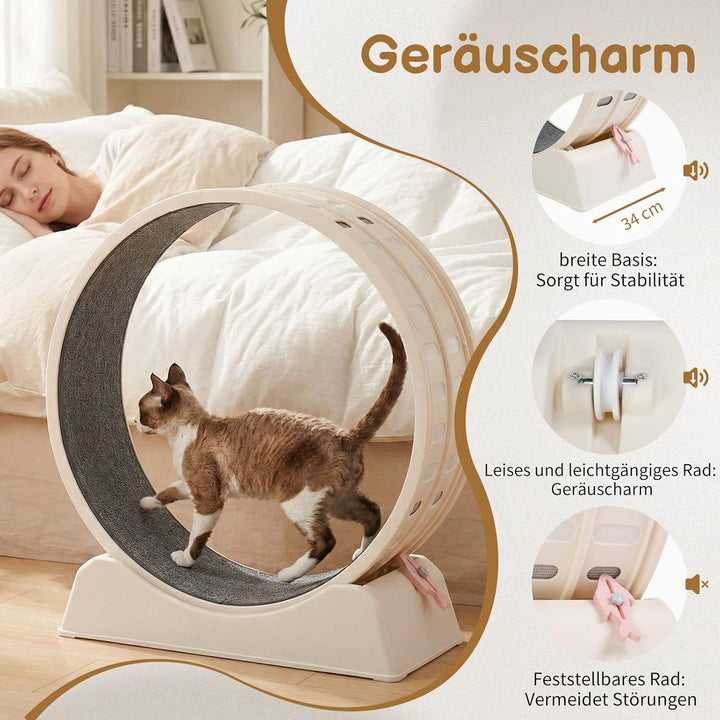 LEADZM Katzenlaufrad 80cm Durchmesser - Laufrad Katze aus Kunststoff, Inklusive Teppich und Katzensp