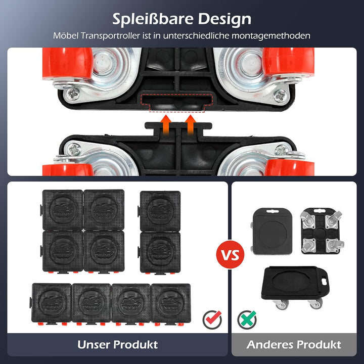 Dyna-Living Möbel Transportroller Set, Möbelroller mit Möbelheber & 4 Möbelrollen, Umzugshelfer Möbe