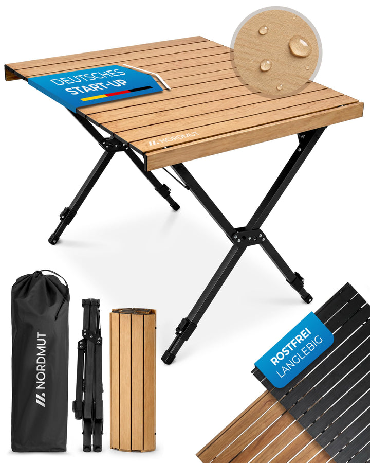 NORDMUT® Campingtisch klappbar – Hochwertiger Klapptisch Camping aus Aluminium – Rostfreier Campingt