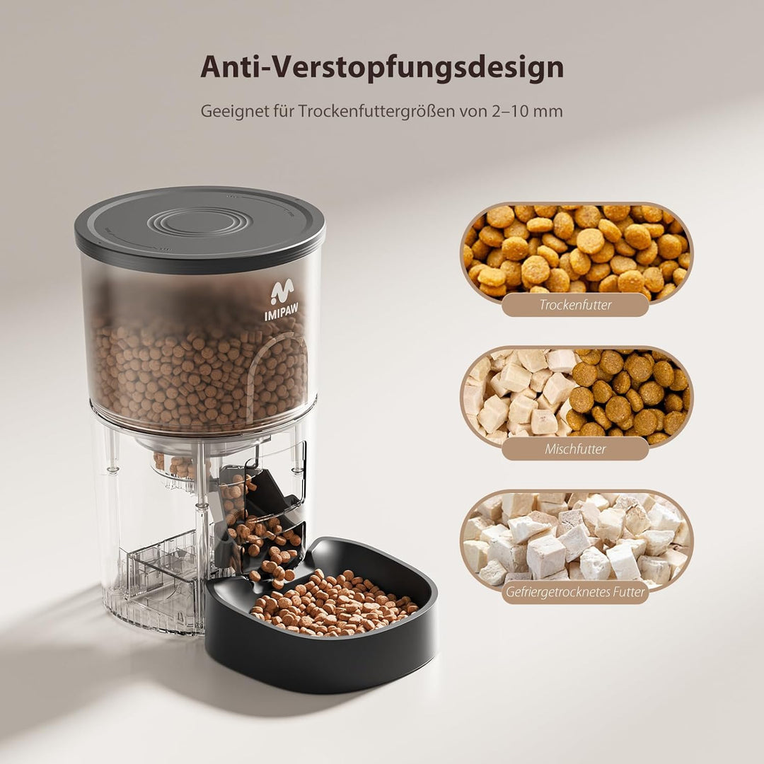 IMIPAW Futterautomat Katze, Katzenfutter Automat mit Programmierbarem Timer, Einfache Bedienung, 1-6