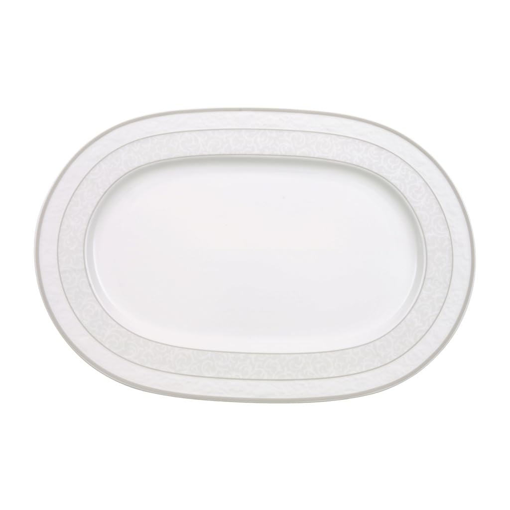 Villeroy und Boch - Gray Pearl Platte, elegante Servierplatte mit Ornamentverzierung aus hochwertige