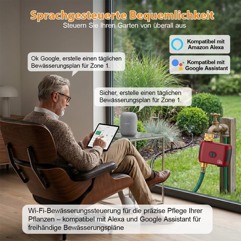 GIEX WLAN Bewässerungscomputer, Smarter Wasserhahn-Timer für Gartenbewässerung, kompatibel mit Alexa