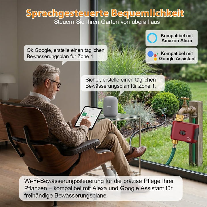 GIEX WLAN Bewässerungscomputer, Smarter Wasserhahn-Timer für Gartenbewässerung, kompatibel mit Alexa
