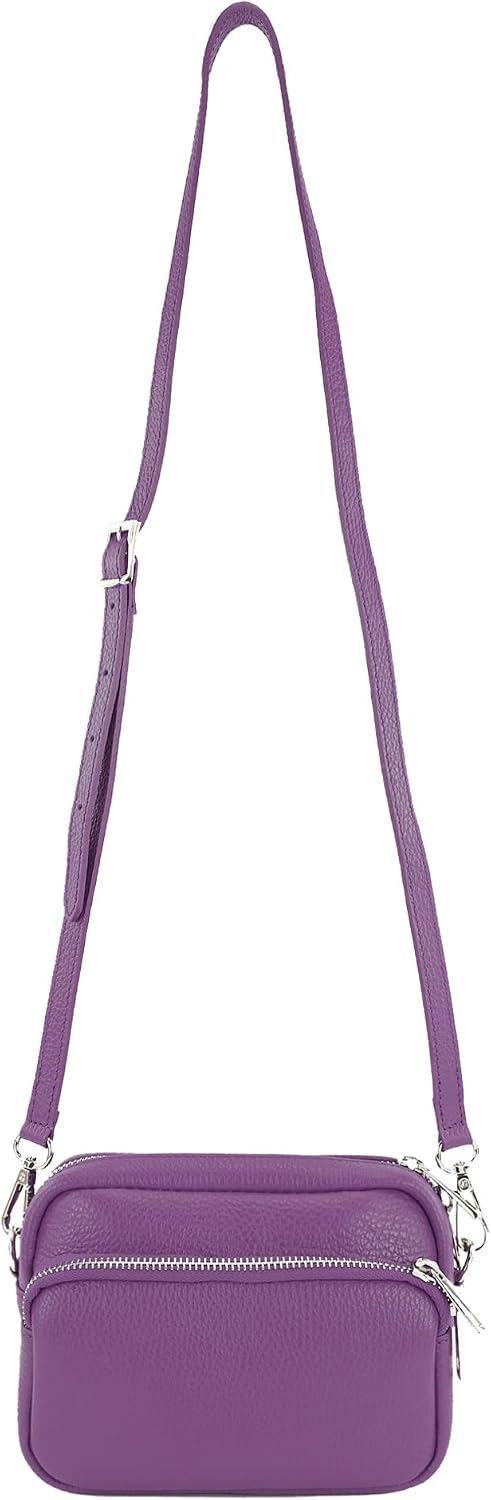 modamoda de T231 Damen Leder Umhängetasche Schultertasche Small handmade in Italy Lila, Lila