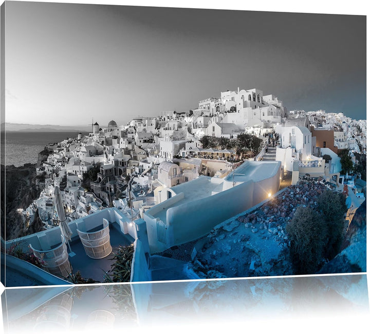 Pixxprint Oia Dorf Santorin als Leinwandbild/Grösse: 100x70 cm/Wandbild/Kunstdruck/fertig bespannt,