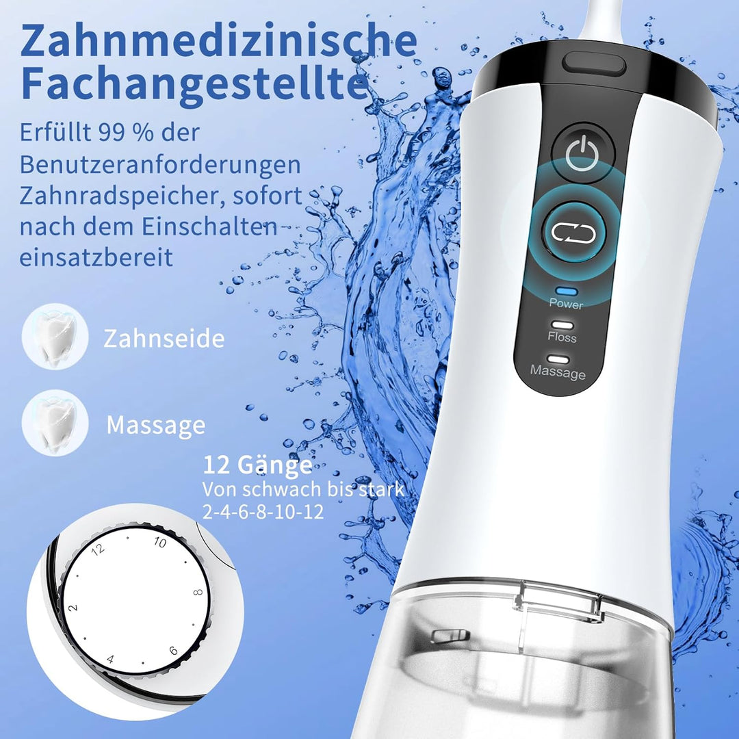 Visuell Munddusche Kabellos, IPX7 Wasserdicht, 5 Multifunktionale Jet-Tipps, 350ML WassertankTestsie