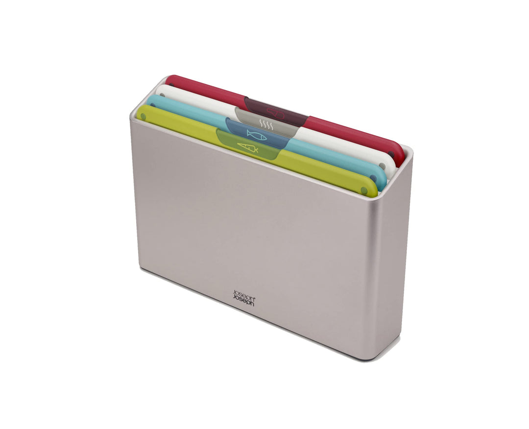 Joseph Joseph Folio Icon Schneidebrett-Set mit Aufbewahrungsbox, rutschfest, farblich gekennzeichnet
