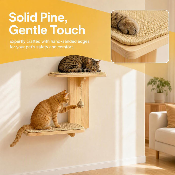 Kletterwand Katze Holz mit Integriertem Sisalball &amp; 2 Plattformen