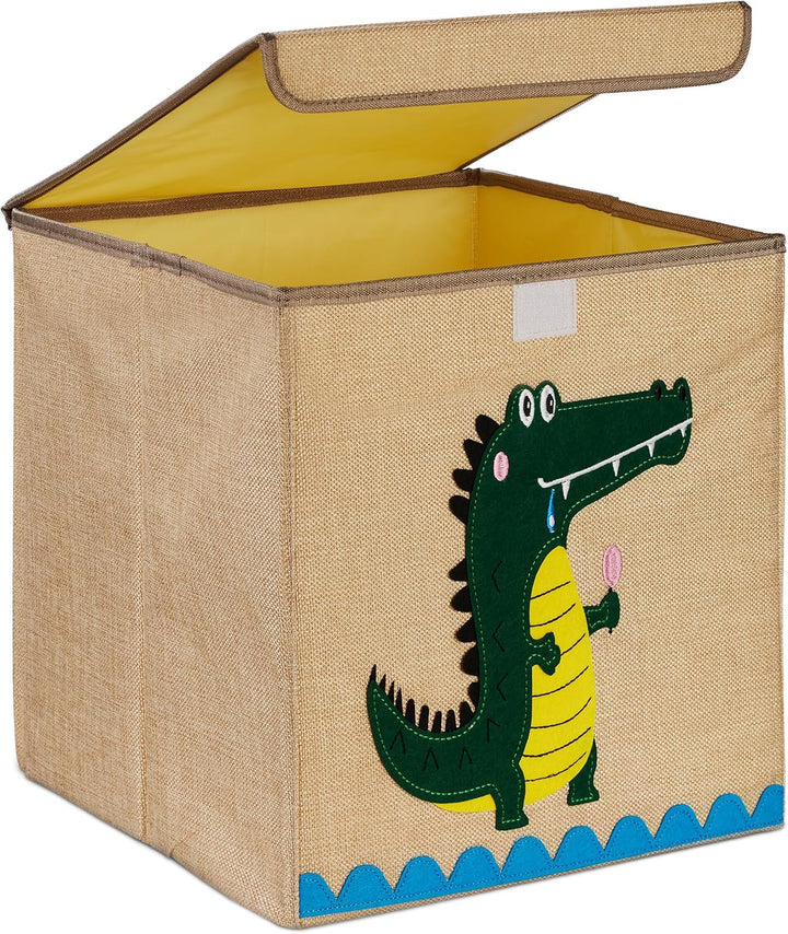 Relaxdays Aufbewahrungsbox, Krokodil, Stoffbox für Kinder, faltbar, HxBxT: 33 x 33 x 33 cm, Spielzeu