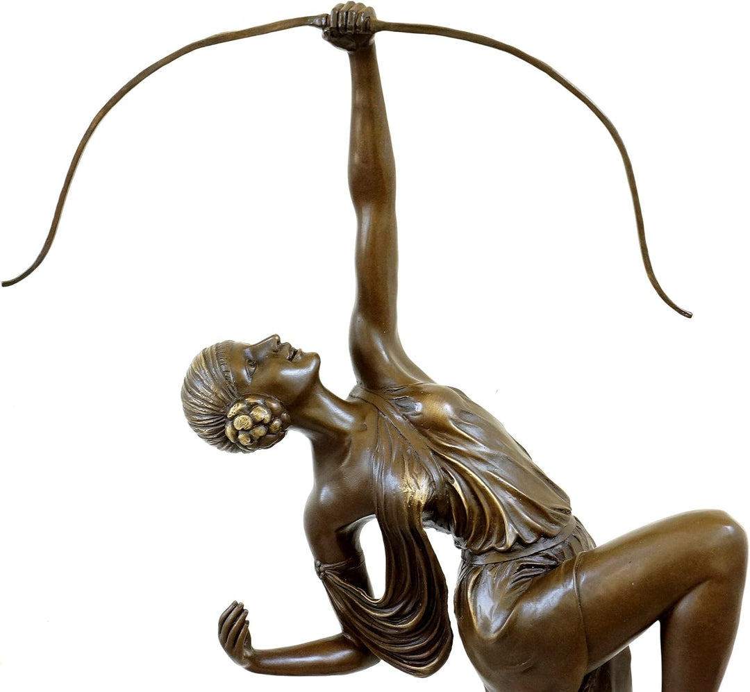 Kunst & Ambiente - Grosse Art Deco Skulptur - XXL Diana mit Bogen Figur - Pierre le Faguays - Bronze