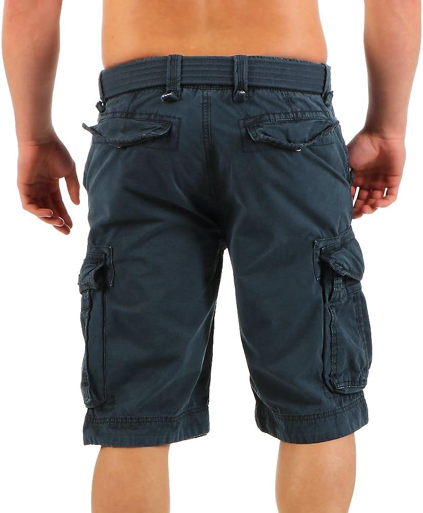 JET LAG Herren Baumwoll Cargo Shorts Take Off 8 Knielang Canvas-Gürtel 31 Navy, 31 Navy