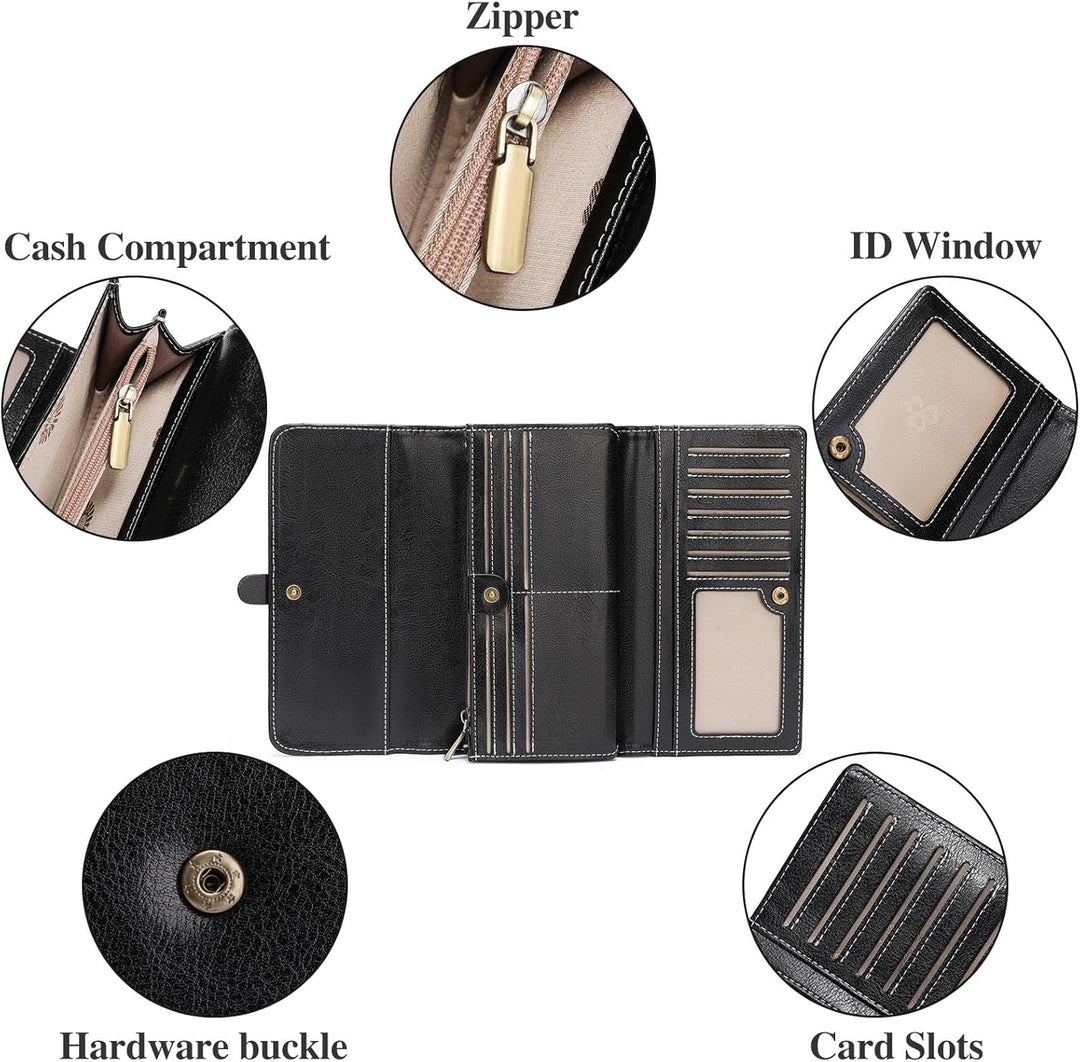 SENDEFN Portemonnaie Damen Gross, RFID-Blockade Damen Geldbörse, Grosse Leder Geldbörse für Damen mi