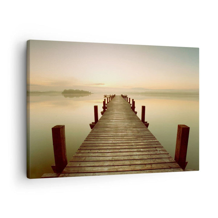 ARTTOR Bilder auf Leinwand Brücke See Leinwandbild mit Rahmen 70x50cm Wandbilder Dekoration Wohnzimm