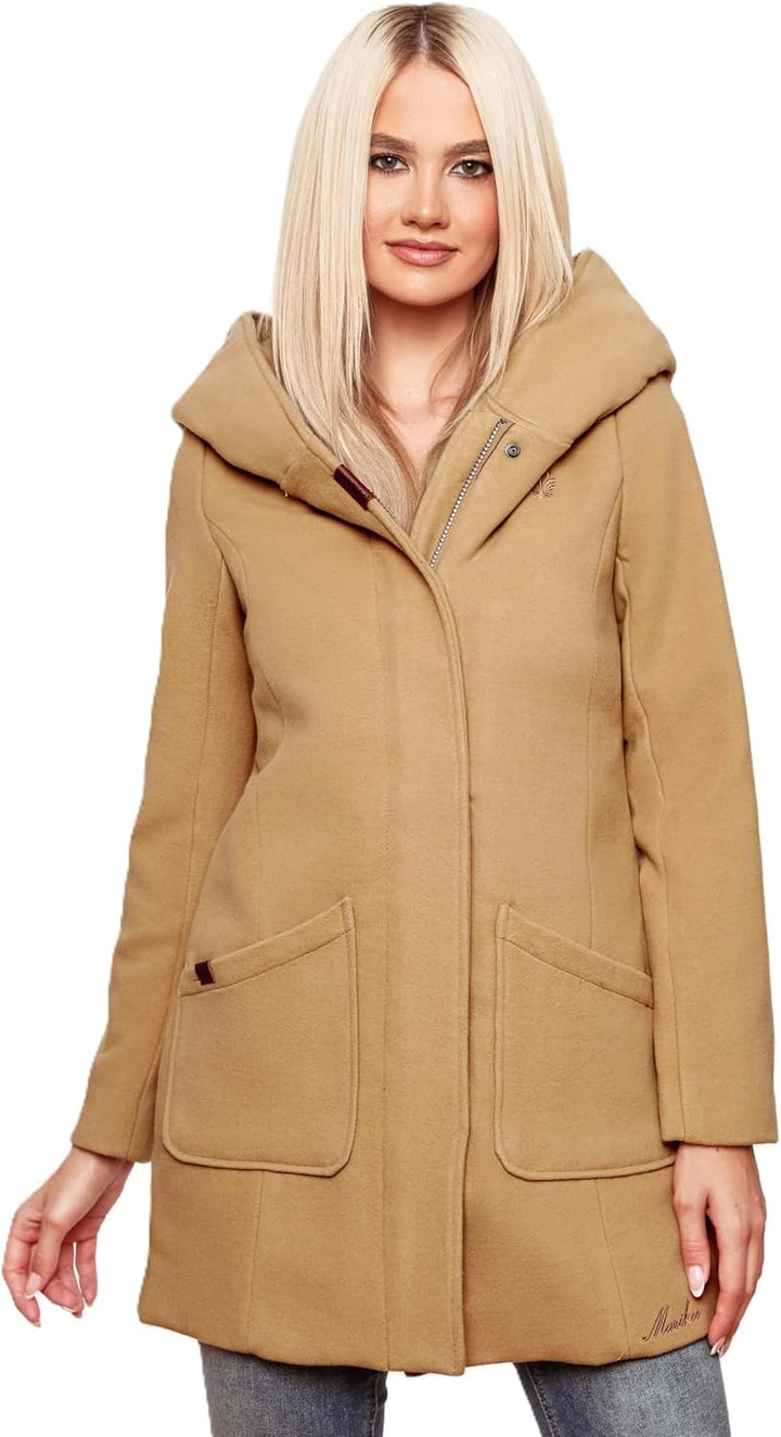 MARIKOO Damen Mantel Trenchcoat Wintermantel Übergangs Jacke Parka Lang B819 S Olive, S Olive