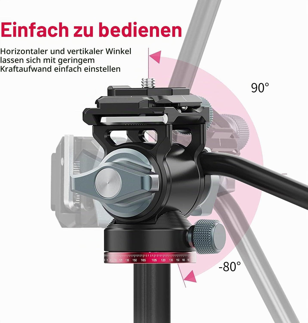 ULANZI U-190 Stativkopf Kamera Video Fluidkopf mit Arca Swiss Schnellwechselplatte Durchmesser 40mm