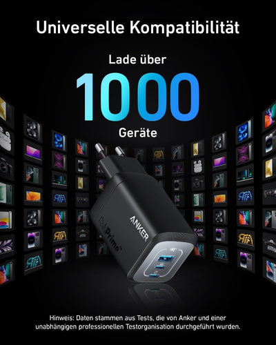 100W USB-C Ladegerät, Anker Prime GaN Netzteil, 3-Port PPS Schnellladegerät, Kleines klappbares Desi