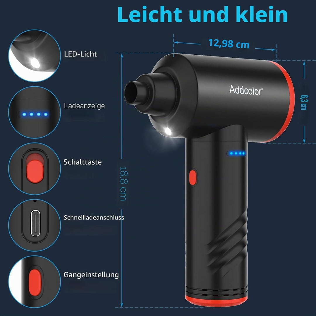 Elektrische Staubgebläse, 3-Gang 100000 U/min Compressed Air Duster Mit LED-Licht, Wiederaufladbar D