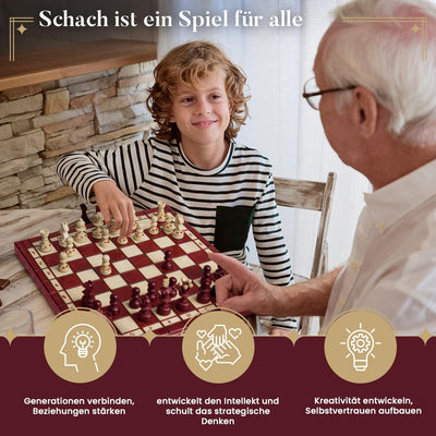 Schachbrett Holz Hochwertig | Master of Chess Schachspiel Holz Rote | Chess Set 35cm | Handgefertigt