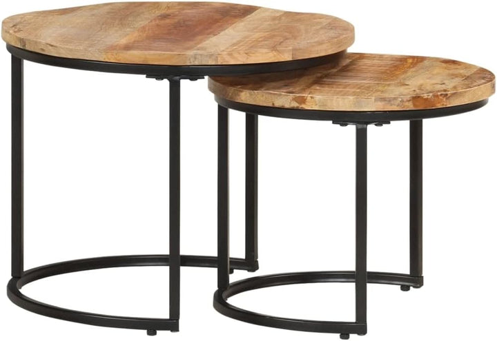 vidaXL Raues Mangoholz Satztisch 2-TLG. Couchtisch Beistelltisch Wohnzimmertisch Kaffeetisch Sofatis