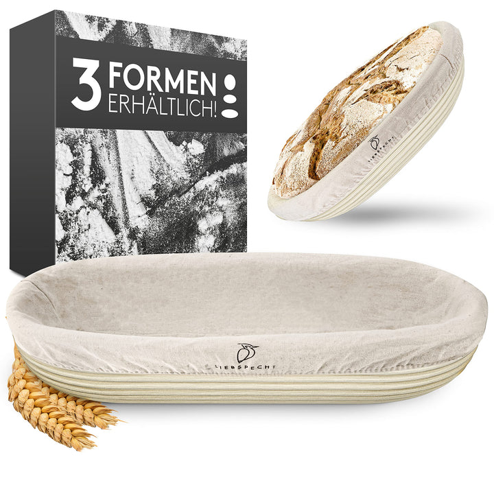 Ovaler Gärkorb 35 cm - Robustes Brotkorb-Set mit Leineneinsatz - Ideal für 1 kg Teig - Ideal für Sau