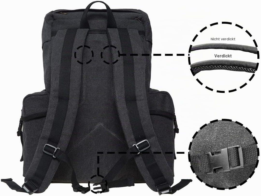KAUKKO Canvas Retro Rucksack Damen Herren, Vintage Jagdrucksack Wanderrucksack mit 14 Zoll Laptopfac