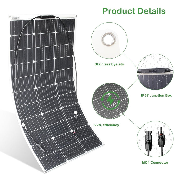 100W Flexibles Solarpanel System Kit Monokristallines Solarpanel Modul 20A 12V/24V Solarladeregler,