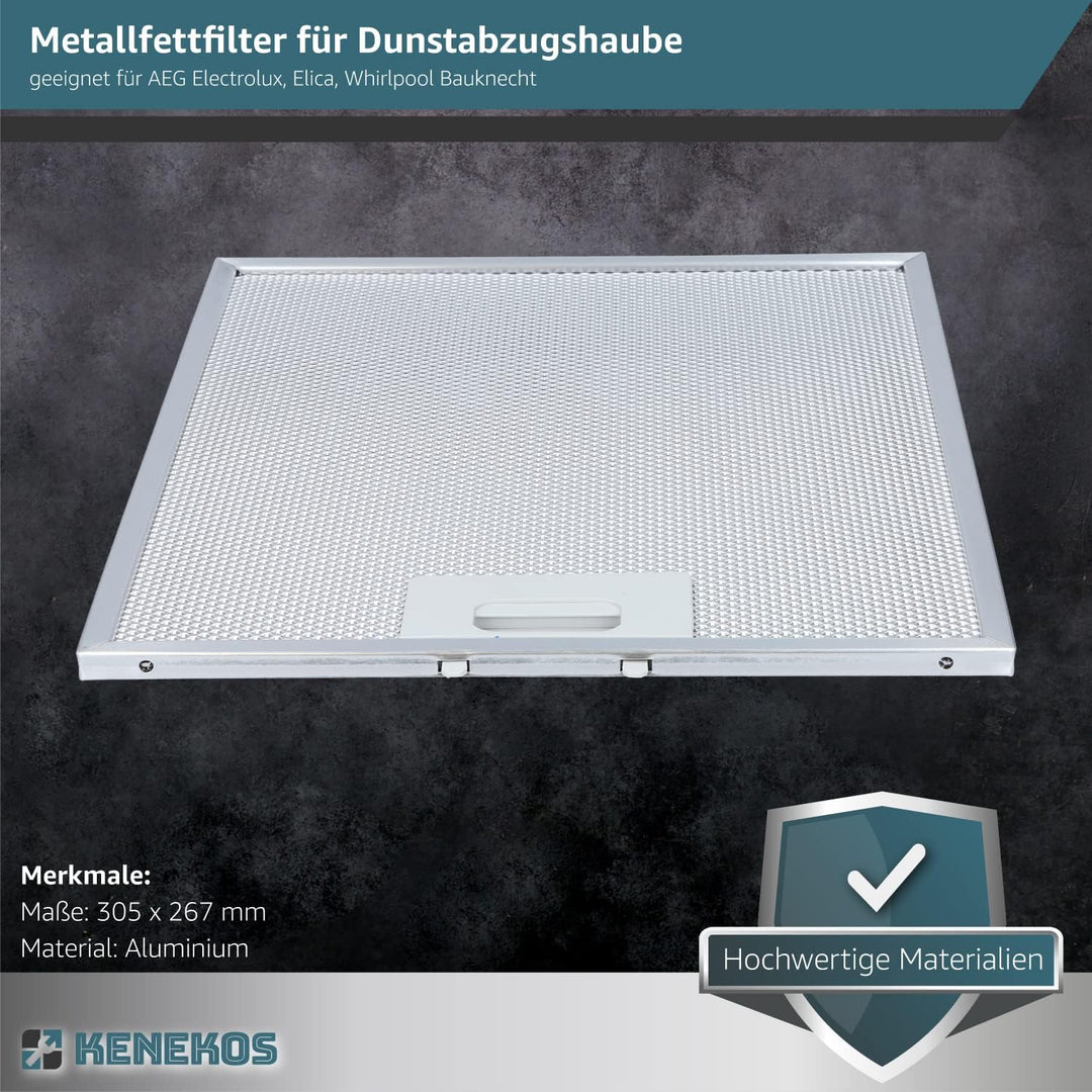 Metallfettfilter für Dunstabzugshaube 305 x 267 mm geeignet für AEG 405525042-9 4055250429, Elica 93