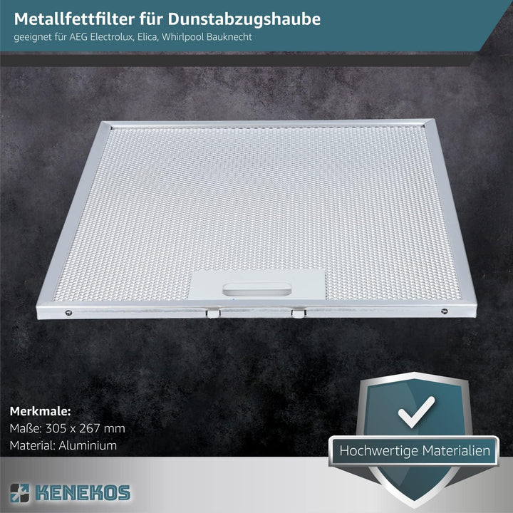 Metallfettfilter für Dunstabzugshaube 305 x 267 mm geeignet für AEG 405525042-9 4055250429, Elica 93