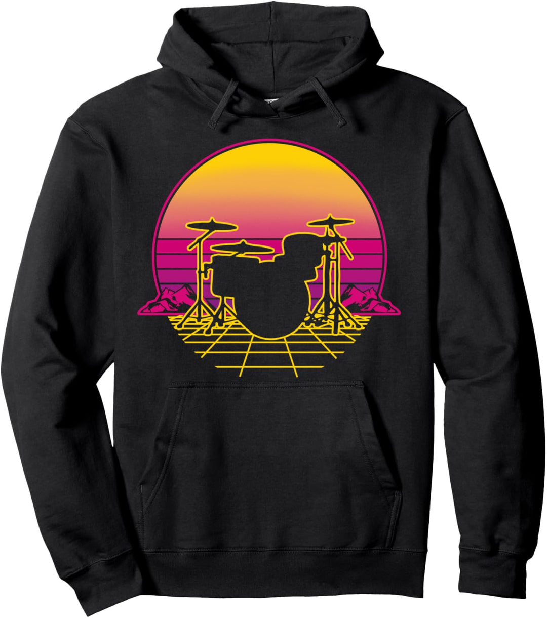 Schlagzeug Schlagzeuger Musik Retro Vintage Sunset Geschenk Pullover Hoodie
