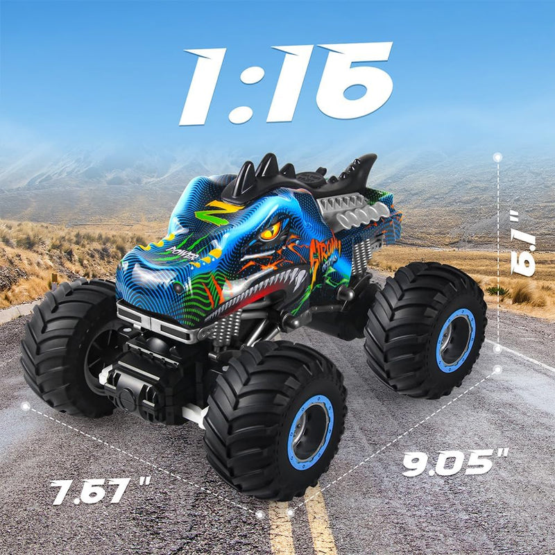 Rhybor Ferngesteuertes Auto Dinosaurier 1:16 Massstab RC Monster Truck Fernbedienung Auto mit Sprühn