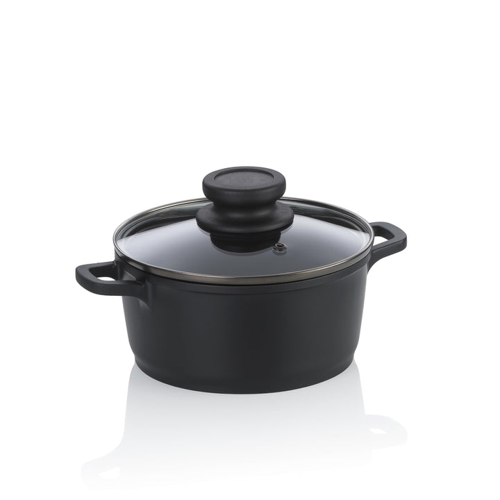 kela Fleischtopf 16 cm mit Glasdeckel ATURA, Kochtopf klein 1 Liter, Topf Induktion, Aluguss keramis