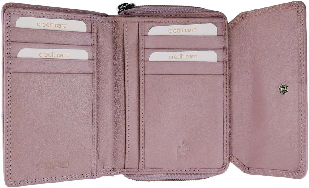 Laura Biagiotti Damen-Geldbörse aus echtem Leder, geräumig mit Geschenkbox, Antike Rosa 208