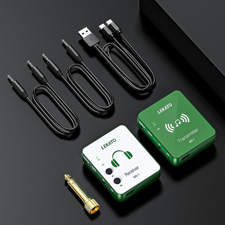 LEKATO Kabelloses In-Ear-Monitorsystem, 2,4 GHz, kabelloses IEM-System mit Sender, Gürtelpack-Empfän